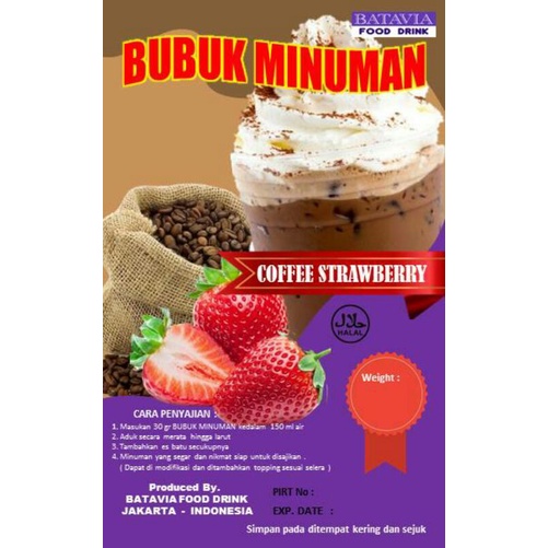 

Bubuk Minuman Rasa Coffee Strawberry 1kg Bahan Minuman Bubble Drink dan Minuman Kekinian Grosir