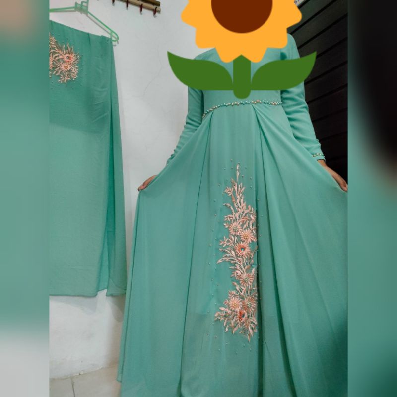 preloved gamis pesta warna hijau mint