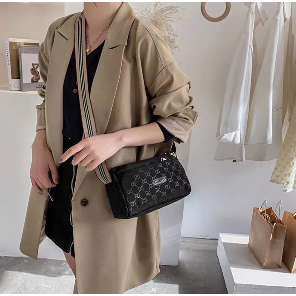 BJ15676 - BLACK/KHAKI - TAS SLEMPANG NYLON RINGAN JINJING HANDBAG TOTEBAG KEKINIAN FASHION WANITA IMPORT TERMURAH TERLARIS TERBARU BAGSTORE JAKARTA CR7537 ELJ5676 BQ3246