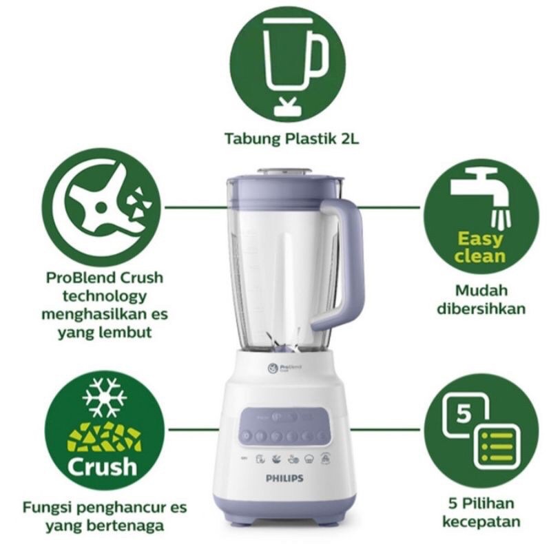 PHILIPS BLENDER HR 2222/ 2221 / 2115 PLASTIK 5 KECEPATAN KAPASITAS 2 LITER HR 2222 GLASS JAR KACA