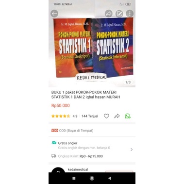 PAKET 2 BUKU POKOK-POKOK MATERI STATISTIK JILID 1 &amp; JILID 2 IQBAL HASAN TERLARIS