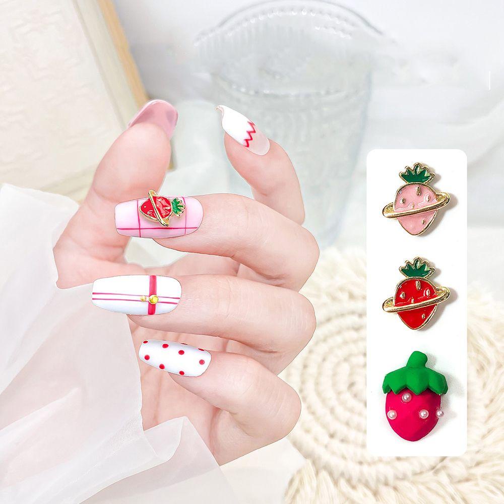 Mxbeauty 3D Dekorasi Nail Art Warna-Warni Peri Cinta Strawberry Peach Bunga Hiasan Kuku DIY