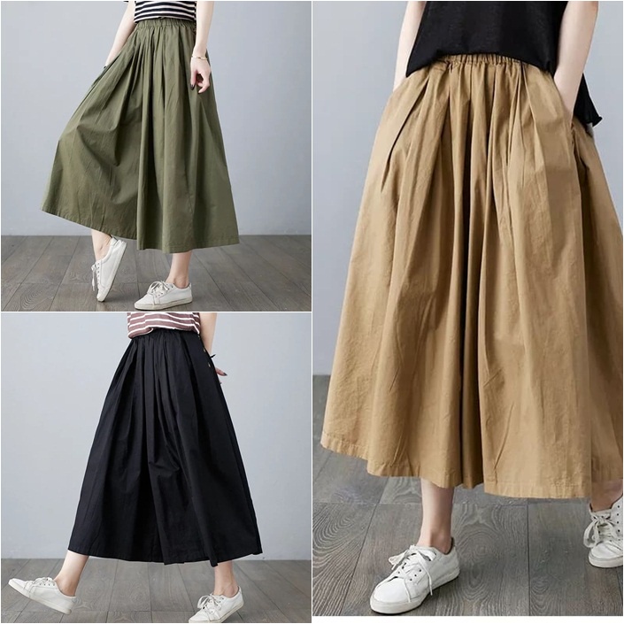 CELANA KULOT JUMBO - MIA PANTS KULOT LINEN OVERSIZE CROP SAKU PINGGIR - BAWAHAN WANITA KOREAN '