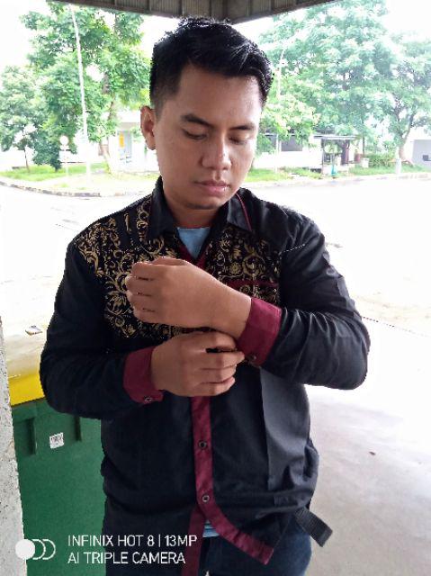 Kemeja Batik Pria Modern Murah Lengan Panjang Katun Oil Mix Prada Halus, Atasan Batik Kerja Pria Tre