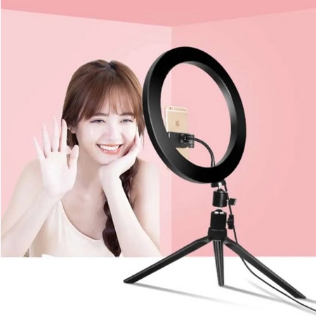 Ring Light Led 26cm + Tripod Selfie Make Up Live Vlog Lampu - Accplus