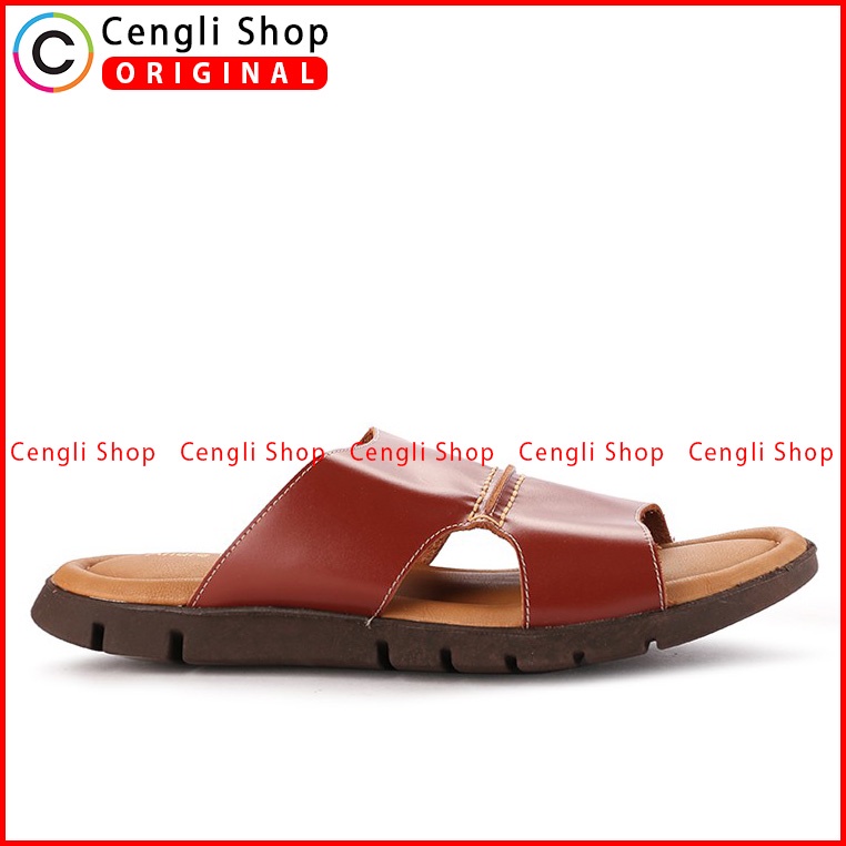 SANDAL SLIDE KULIT ANDRE VALENTINO PRIA ORIGINAL CASUAL COKLAT AVM02