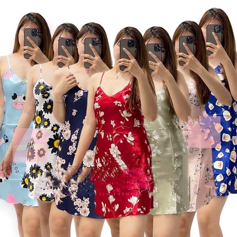 BGEMOY-Kode X-Lingerie Bahan Satin Import Lembut Motif Bunga Sexy Bentuk Mini Dress Baju Dinas Malam