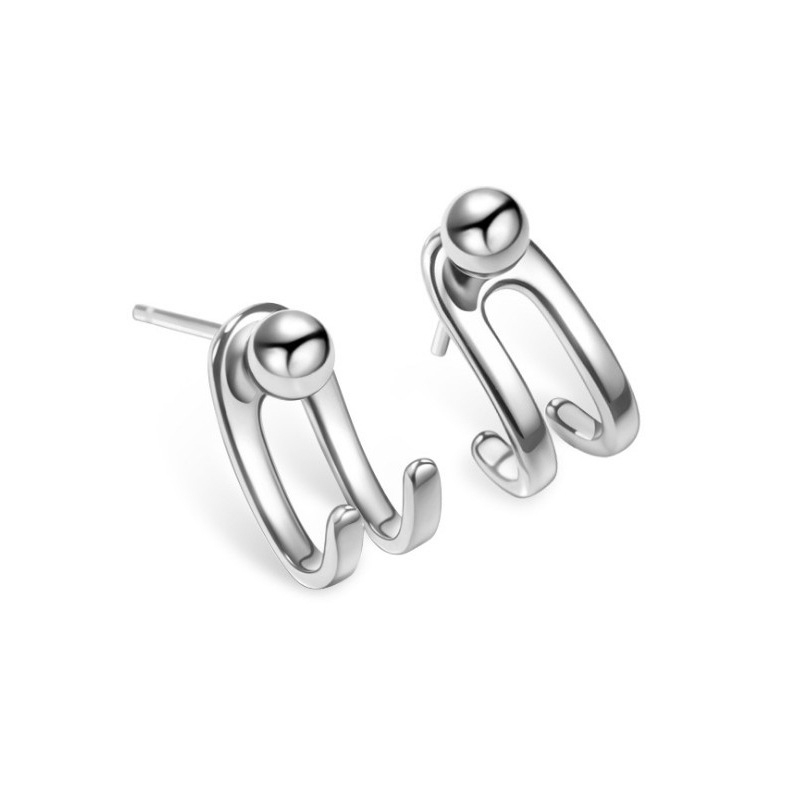 Anting Tusuk Bentuk Bulat Geometris Bahan Metal Warna Silver Untuk Wanita