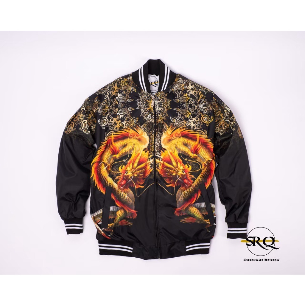 Jaket Sukajan Naga Jacket Dragon Jepang Japan Warna Hitam Kombinasi Motif Kuning Pria Lelaki Laki Co