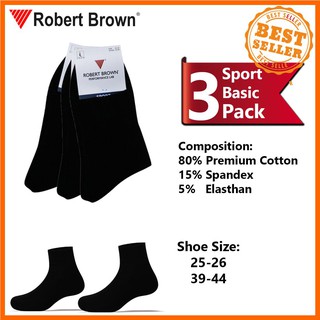 Kaos Kaki Sport Basic Pria Robert Brown Katun Tebal 3 Pack