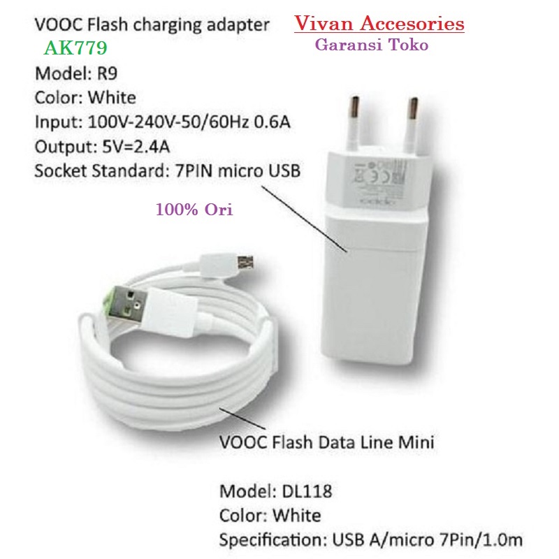 Charger casan OPPO VOOC 4A AK779 Original Micro 7 PIN Fast Charging