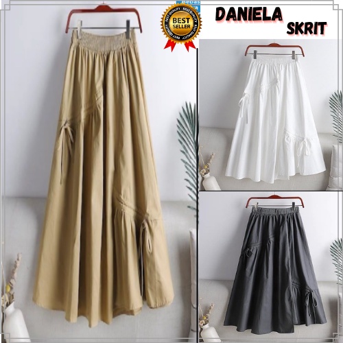 DANIELA SKIRT - Rok serut bahan linen/bawahan wanita/rok wanita plisket/rok wanita panjang/rok celan