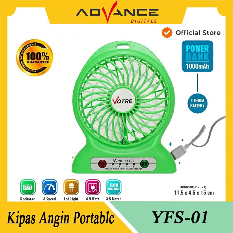 KIPAS ANGIN MINI PORTABLE VOTRE YFS01| KIPAS PORTABLE MINI FAN ADVANCE - WARNA RANDOM