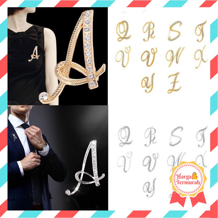 Harga Grosir - (N-Z) F536 Pin Tusuk Huruf / Brooch Alphabet / Bros Pin Huruf Inggris / Aksesoris Cou