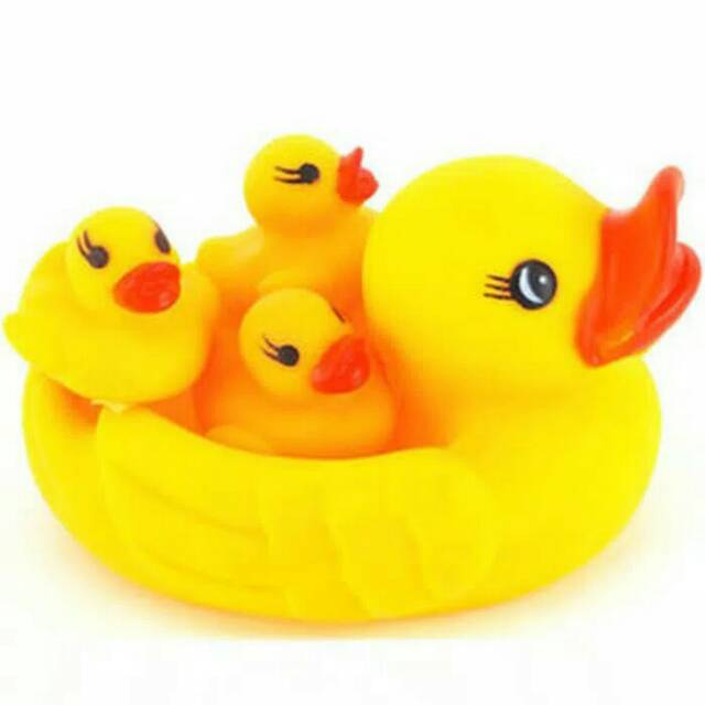 Bebek Vinil Kuning Induk 3 Anak Lucu Mainan Mandi Anak