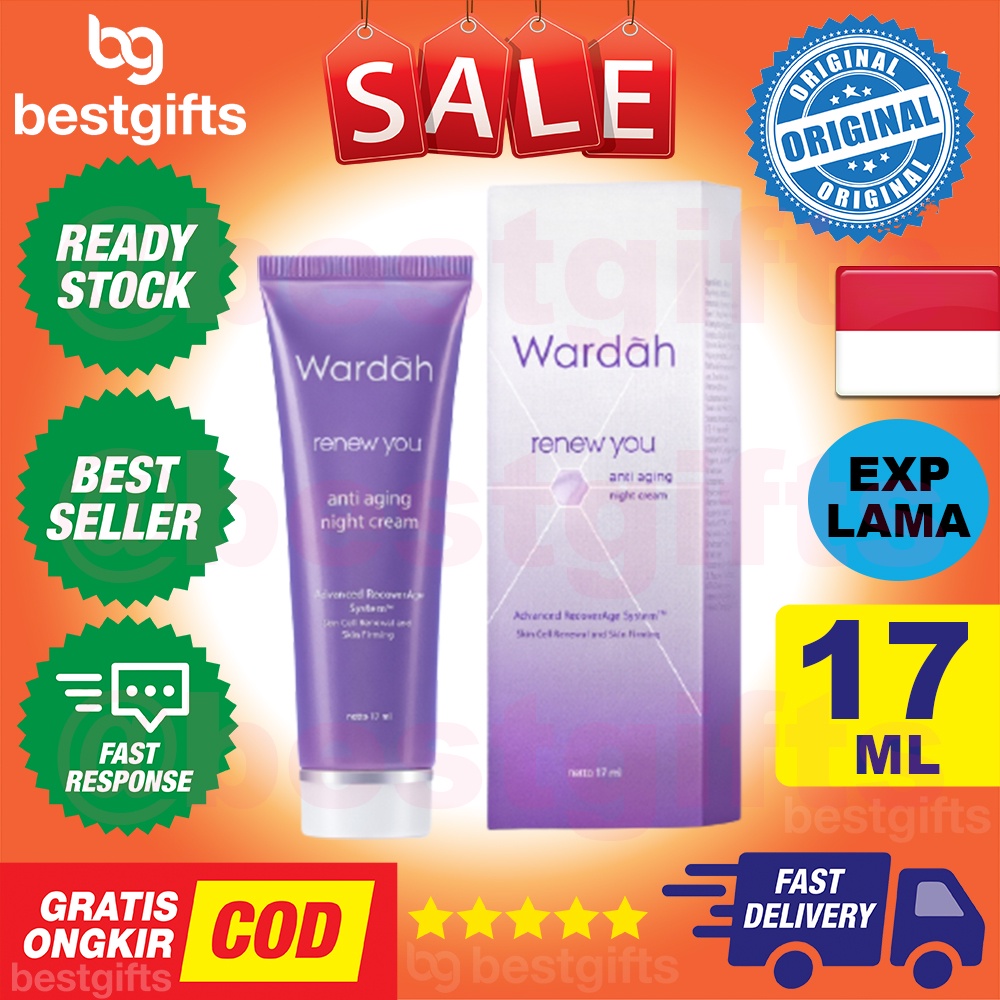 WARDAH RENEW YOU ANTI AGING NIGHT CREAM KRIM MALAM PELEMBAB MUKA WAJAH AWET MUDA KENCANG CERAH 17 ML