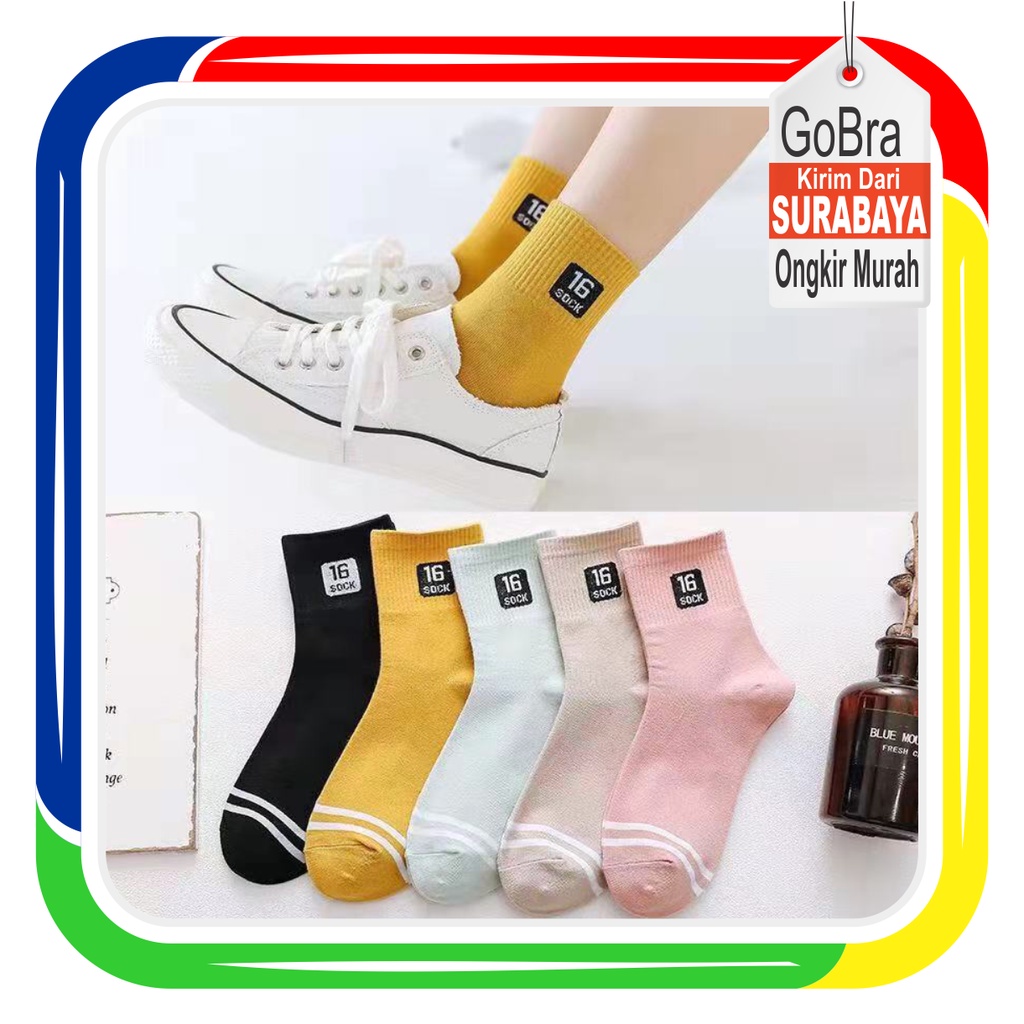 Gobra ♕ KK005 Kaos Kaki (Tanpa Kemasan) Wanita Panjang Diatas Mata Kaki Motif 16 Sock Fashion Korea Women Sock Import Murah