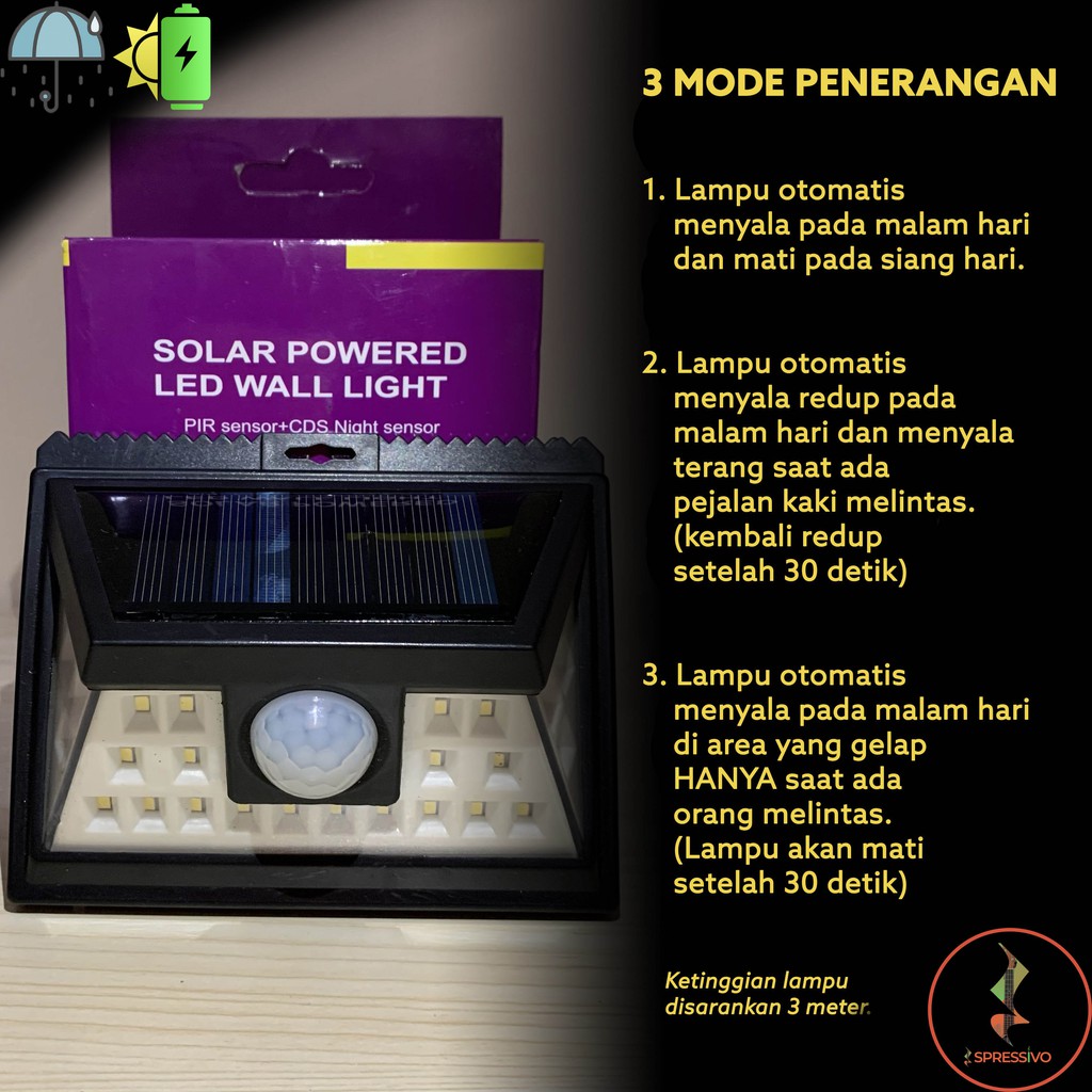 Lampu solar taman tenaga surya matahari PIR Motion sensor gerak 24 LED