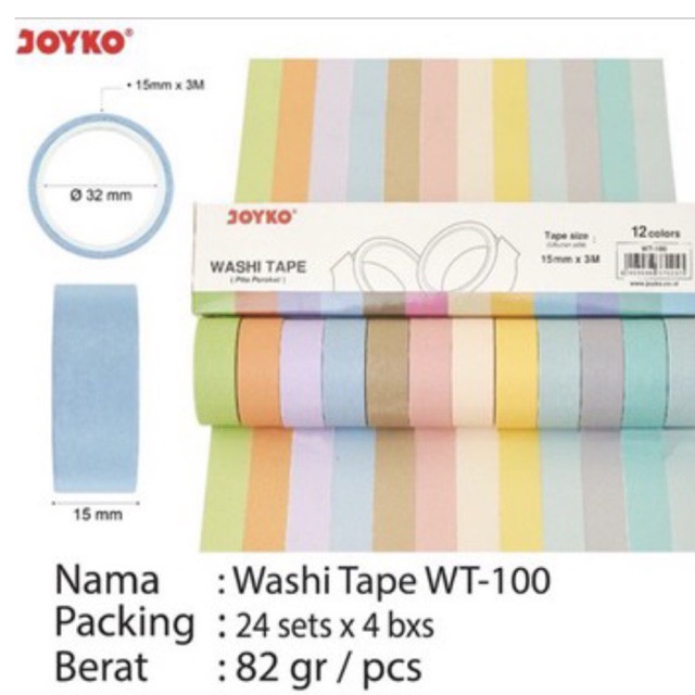 

( 12 Roll ) Joyko WT-100 Washi Masking Tape / Decorative Tape / Selotip Jepang