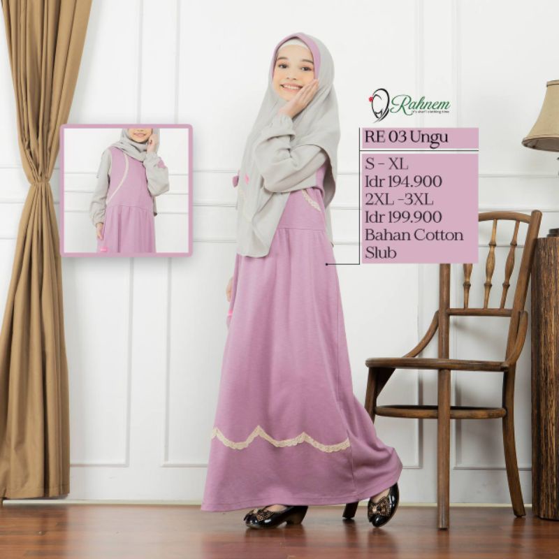 RE 03 Ungu Tosca Hijau Bata Set Gamis Anak Rahnem
