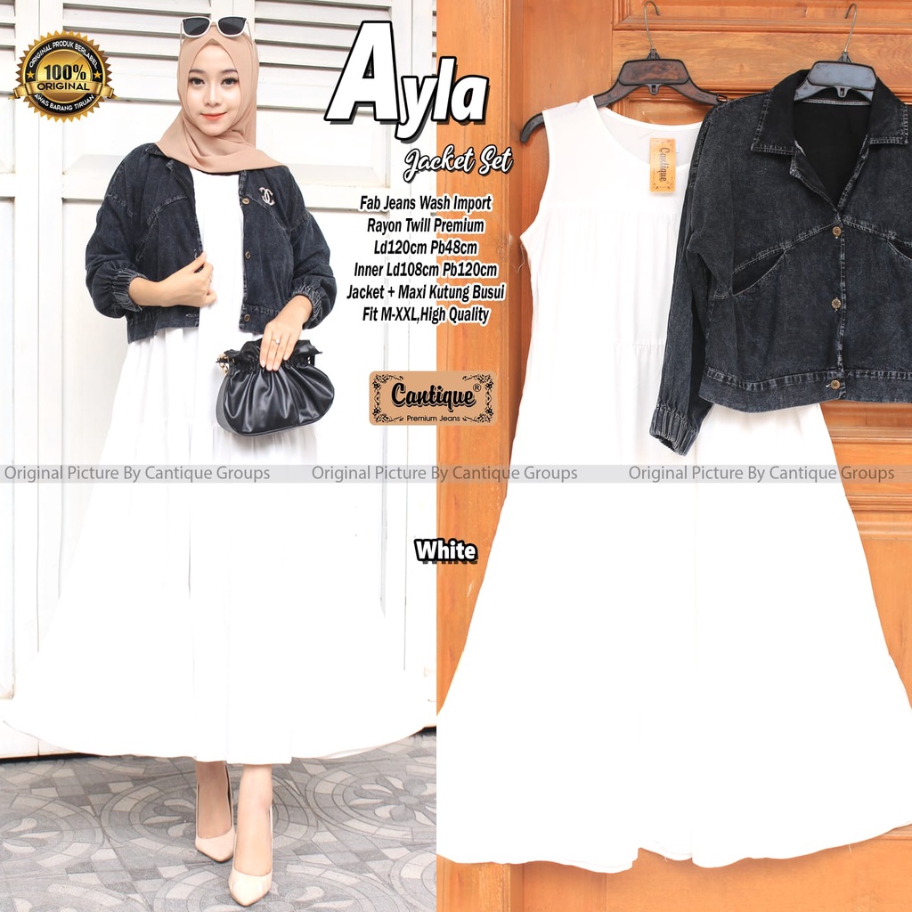 AYLA JACKET SET BY CANTIQUE SETELAN JAKET JEANS DRESS MAXI POLOS SETELAN WANITA JAKET MAXI JUMBO JEA