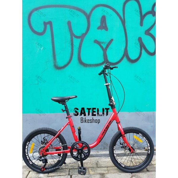 Sepeda Ukuran 20 Sakoni Supreme Minivelo Minion BnB Vicky 7 Speed Rem Cakram Sepeda Minivelo Minion-Merah