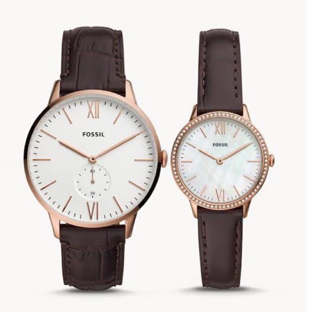 jam tangan fossil couple watch fs5564 his and her three hand brown leather
