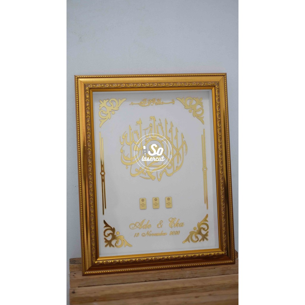 [Sudah Termasuk Frame] PO Dekorasi Cetak Akrilik Emas frame mahar 30 x 40 - Rose Gold