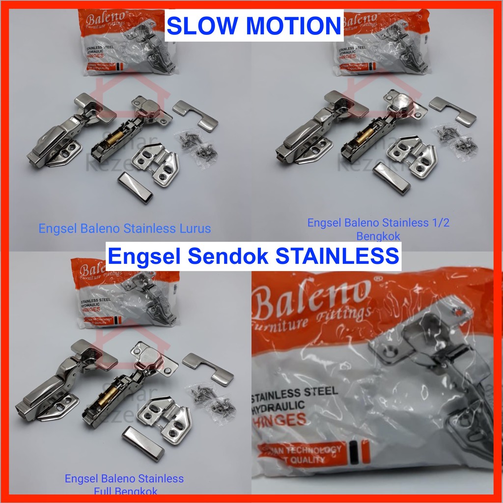 Engsel Sendok BALENO STAINLESS Steel + CLIP ON HIDROLIK Slow Motion Soft Close Pintu Lemari Hinge