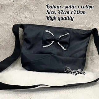 tas selempang hitam pita sling bag ribbon black high quality