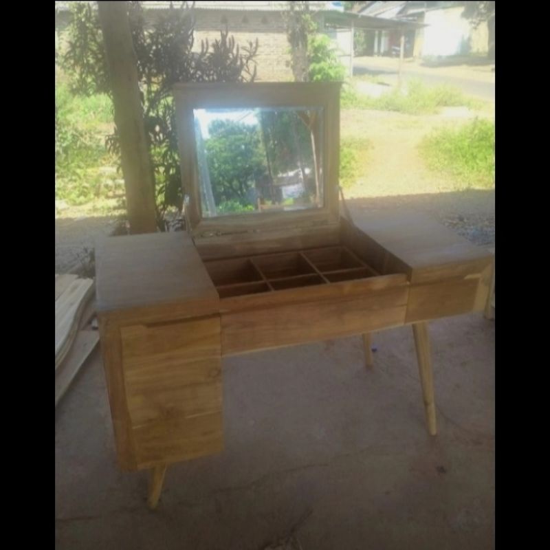 Meja Rias Retro Jati - Meja Magic - Meja Belajar Kayu Jati Mentahan