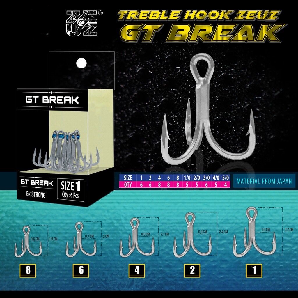 TREBLE HOOKS ZEUS GT BREAK SIZE 1 / 2 / 4 / 6 / 8 MATA KAIL CABANG 3