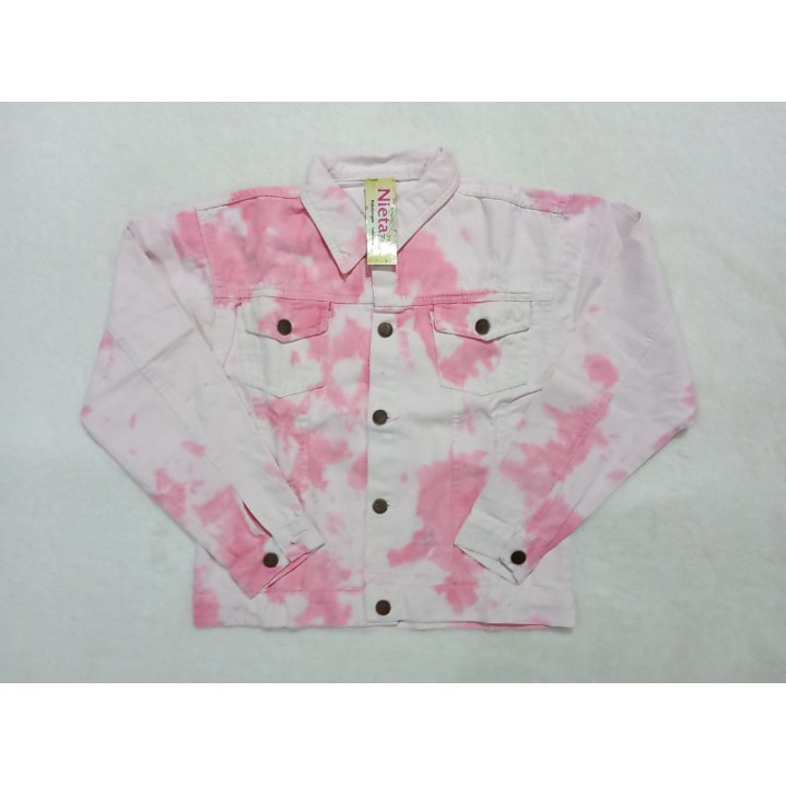 CROPTY JAKET JEANS TIEDYE WANITA // TIEDYE JAKET JEANS // JAKET JEANS WANITA TIE DYE .-PINK