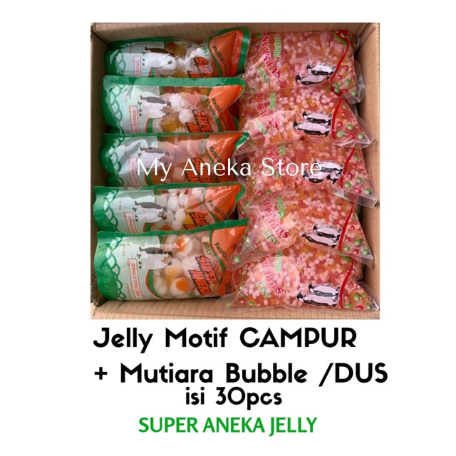 

Jelly motif campur + Mutiara Bubble isi 30pcs/Dus “Super aneka jelly”