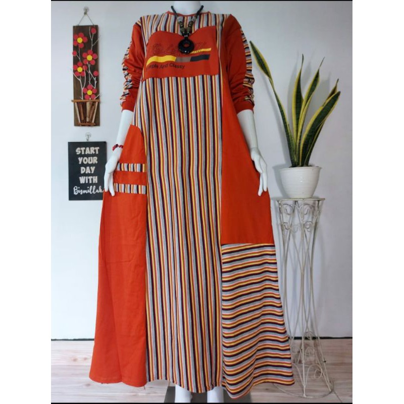 Gamis Combi Combed/Gamis Motif Salur/Gamis Zolaqu Ori