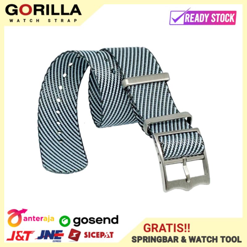 Tali Jam Tangan Nato Tudor Strap New Premium Fabric Adjustable Woven White Black 22mm 20mm