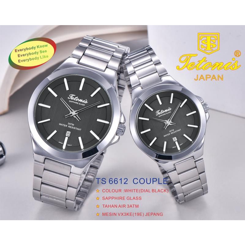 Jam Tangan Couple Tetonis Original 6612 Kaca Saphire Anti Gores All Stainless Steel Garansi 1 Tahun Gratis Ongkir Cod