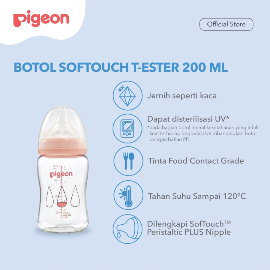 PIGEON BOTOL T-ESTER WIDE NECK 200ML LIGHT ORANGE W/P-PLUS NIPPLE