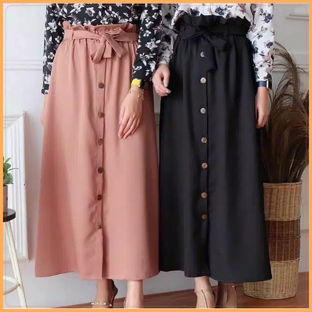 Alny Hijab - Rok panjang Kancing Moscrepe Premium Skirt Wanita