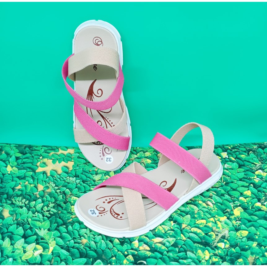 Nadine Sandal Let Anak Wedges 26 - 30 HK Hak 3 Cm Tali Elastic Perempuan Casual Fashion Slop N12