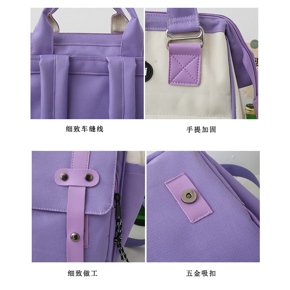 TB-65 set 5 pcs tas wanita ransel sekolah kampus pouch canvas bag import korea jepang