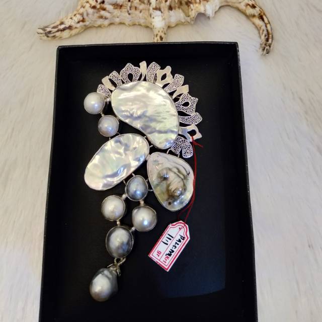 Bros perak kombinasi mutiara air laut