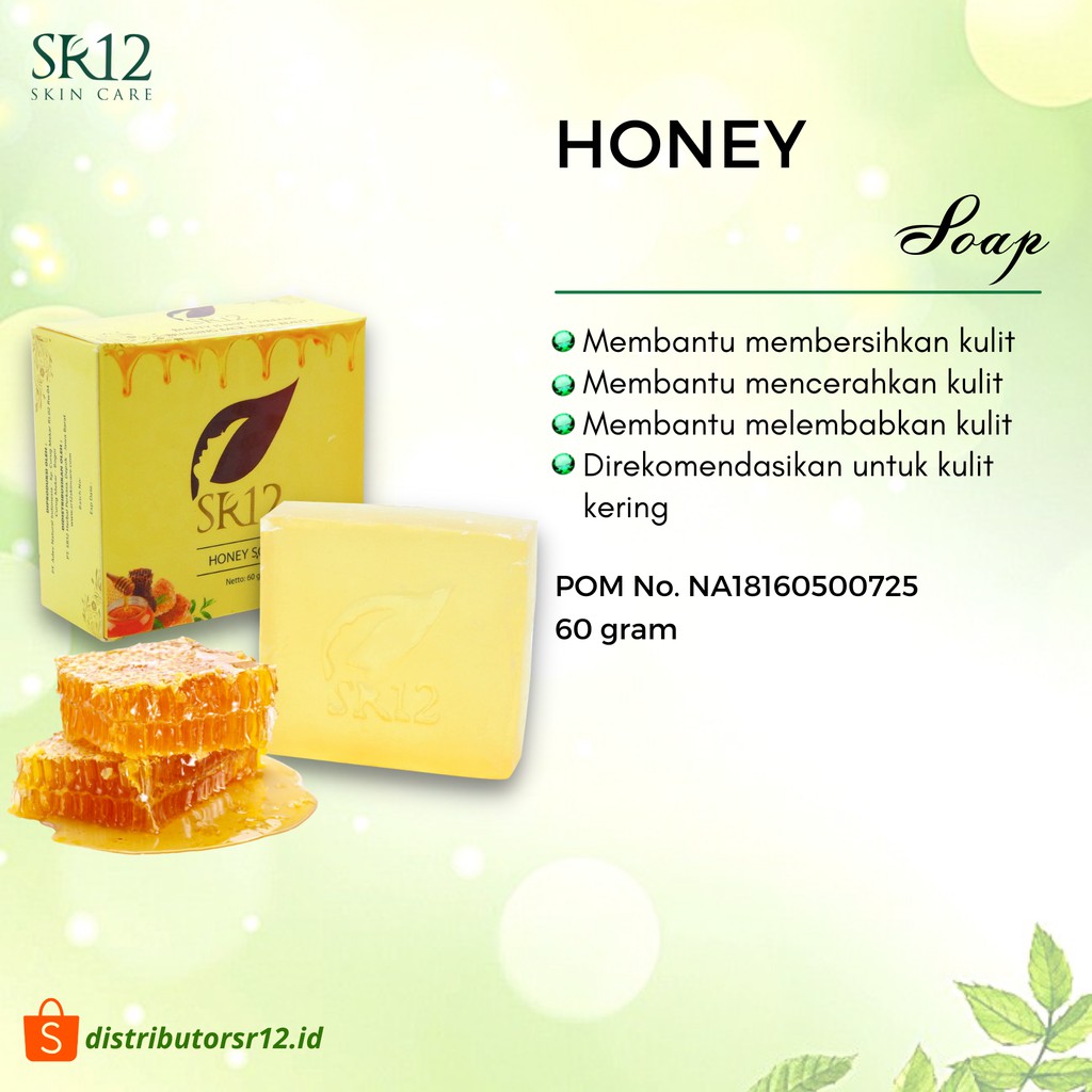 Honey Soap SR12 60 gr Sabun Madu Sabun Herbal Pembersih Wajah Kulit Kering Kusam Sensitif