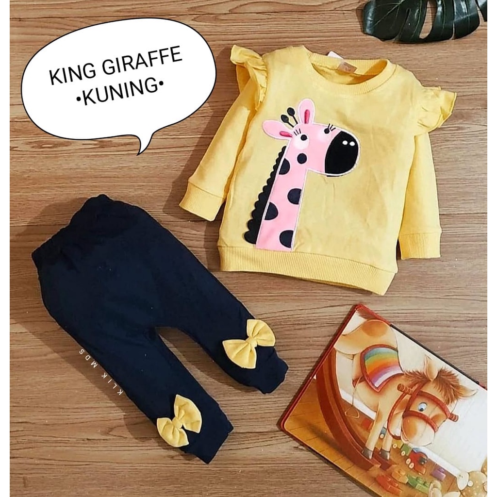 Baju Bayi Perempuan Setelan Atasan Dan Celana Motif King Giraffe 1 Ukuran