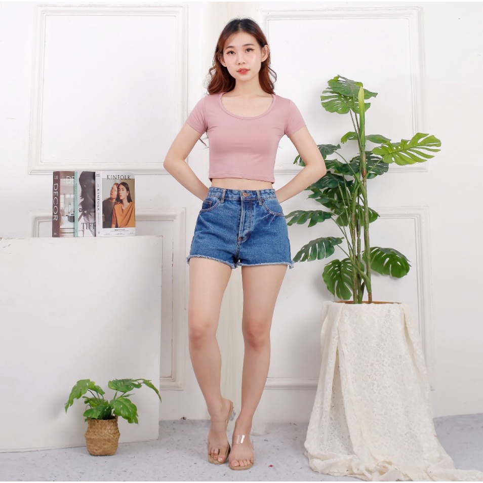 CAVALU Korean Crop Top Sexy Kaos Baju Atasan Wanita 083