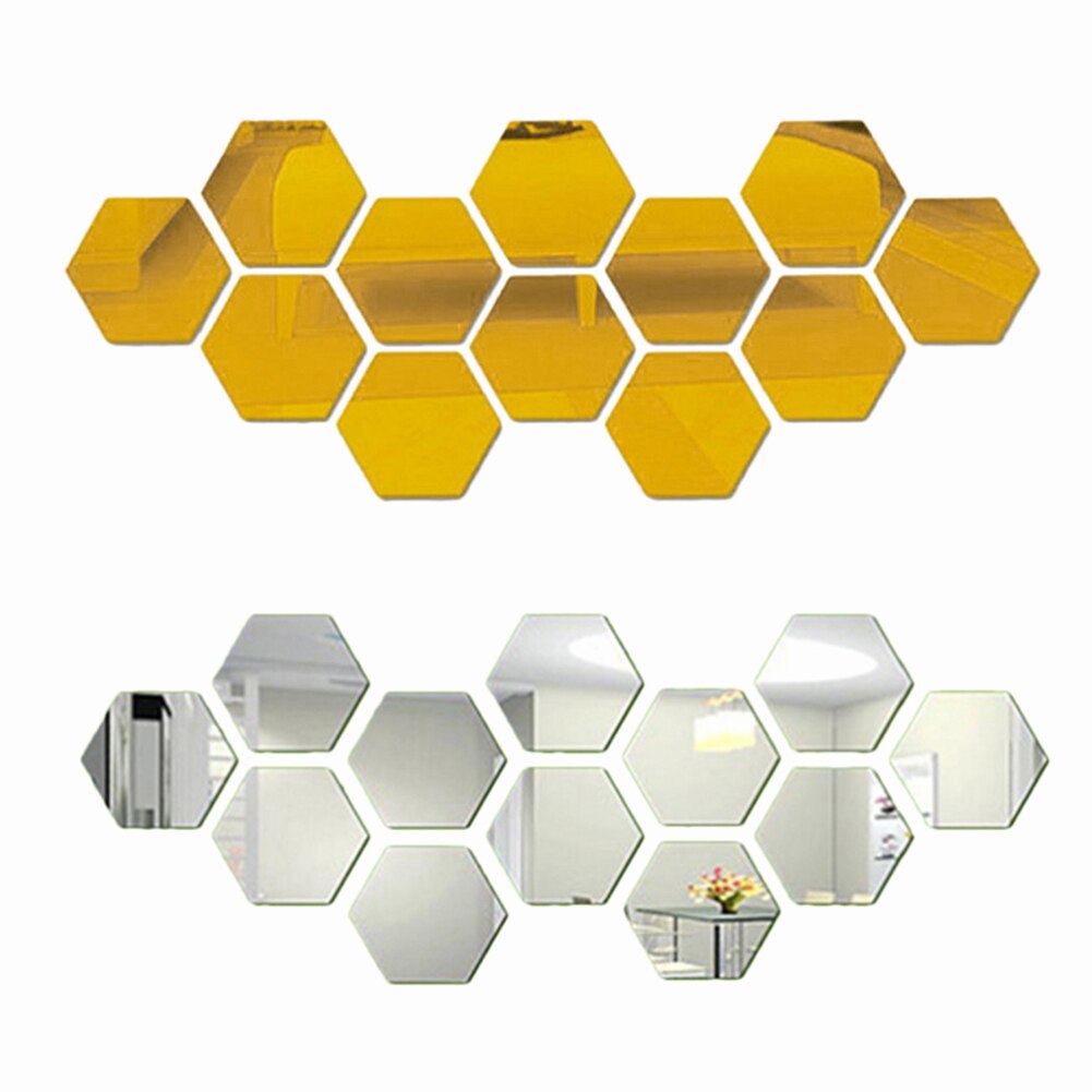 Stiker Dinding Model Cermin Bentuk Hexagon 3D Bahan Akrilik Untuk Dekorasi Rumah