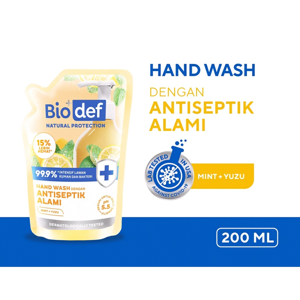 BIODEF Natural Protection Mint Hand Wash Antiseptik Alami 200ml ( pouch )