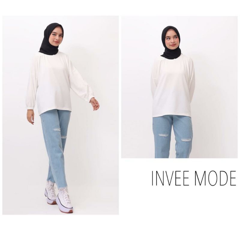 ATASAN BLOUSE WANITA BATWING JUMBO BIGSIZE OVERSIZE BABYTERRY SPANDEX - 1781-Putih