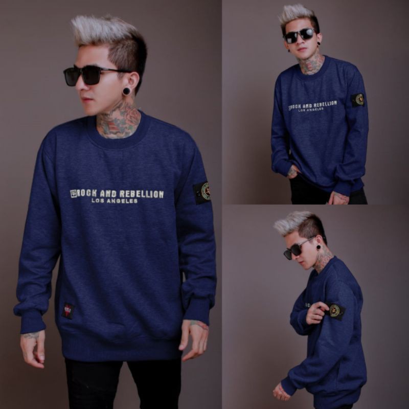 SWEATER COWOK CREWNEK ROCK & REBEL ID ORIGINAL JAKET/SWEATER OBLONG KEKINIAN