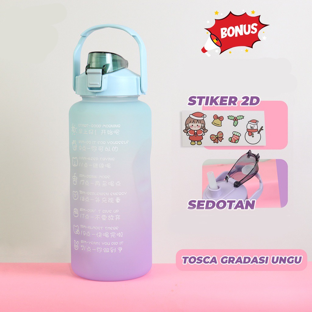Botol Minum Viral 2 Liter Botol Minum Motivasi Penanda Waktu Botol Minum Gradiasi Warna Pastel Free Stiker 2D